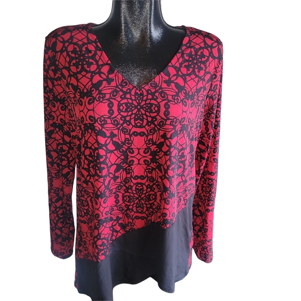Dana Buchman Red and Black Long Sleeve Top Size L